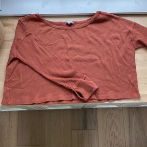 Bohemian Mama Organic Waffle Long Sleeve Cropped Lounge Top - Anise